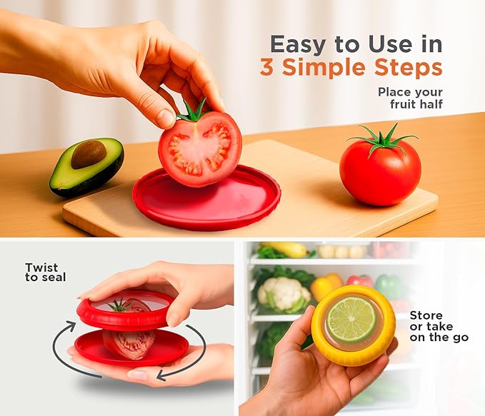 Avocado Saver Storage Containers - 4-Pack BPA-Free Silicone Lids - Reusable Fresh Pods for Avocado, Onion, Tomato & Halved Produce