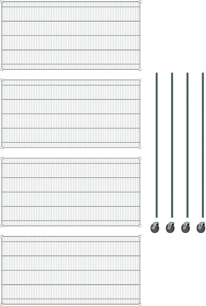 Commercial NSF Listed Green Epoxy Mobile Wire Shelving Kit 36" x 72" x 80", with 4 Shelves Perfect for Warehouse, Walk-in Refrigerator, Freezer, Grocery Store, Restaurant, Dishroom