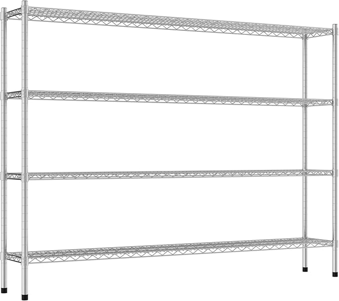 Commercial NSF Listed Chrome Stationary Wire Shelving Kit 12" x 72" x 54", with 4 Shelves Perfect for Warehouse, Walk-in Refrigerator, Freezer, Grocery Store, Restaurant, Dishroom