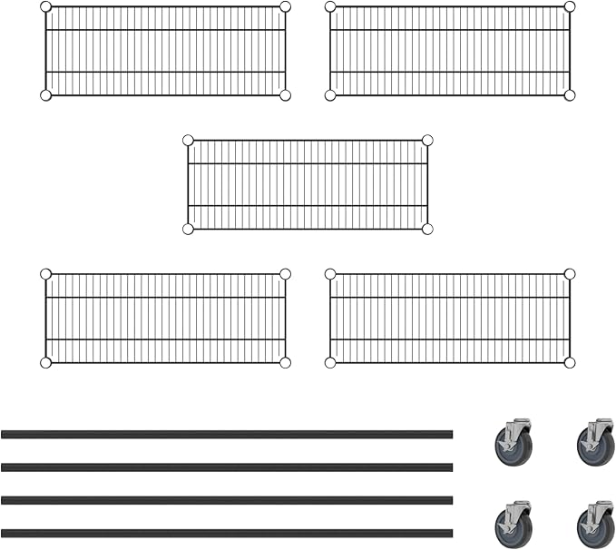 Commercial NSF Listed Black Epoxy Mobile Wire Shelving Kit 12" x 30" x 60", with 5 Shelves Perfect for Warehouse, Walk-in Refrigerator, Freezer, Grocery Store, Restaurant, Dishroom