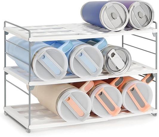 Upgraded Large Expandable Water Bottle Organizer for 40 oz Stanley, Owala & Yeti Tumblers, Adjustable Storage Rack for Travel Mug Cabinet, Pantry, and Kitchen Organization, Fits 20/30 oz Bottles Too