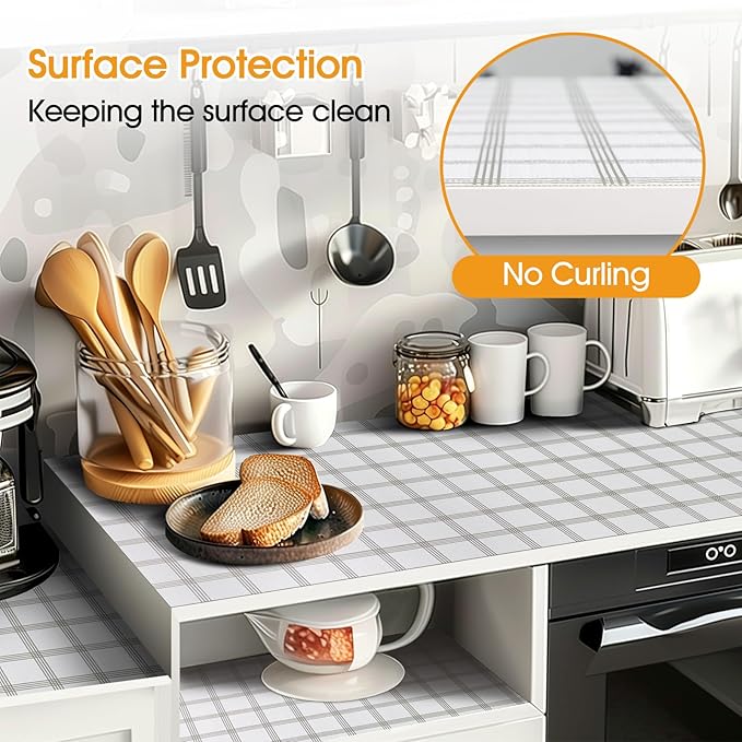 Shinlendid Shelf and Drawer Liner for Kitchen Cabinets Non-Adhesive, Strong Grip Non-Slip Thickened Cabinet Liners for Shelves, Waterproof Mats for Dresser Cupboard, White Square, 23 in x 30 Feet