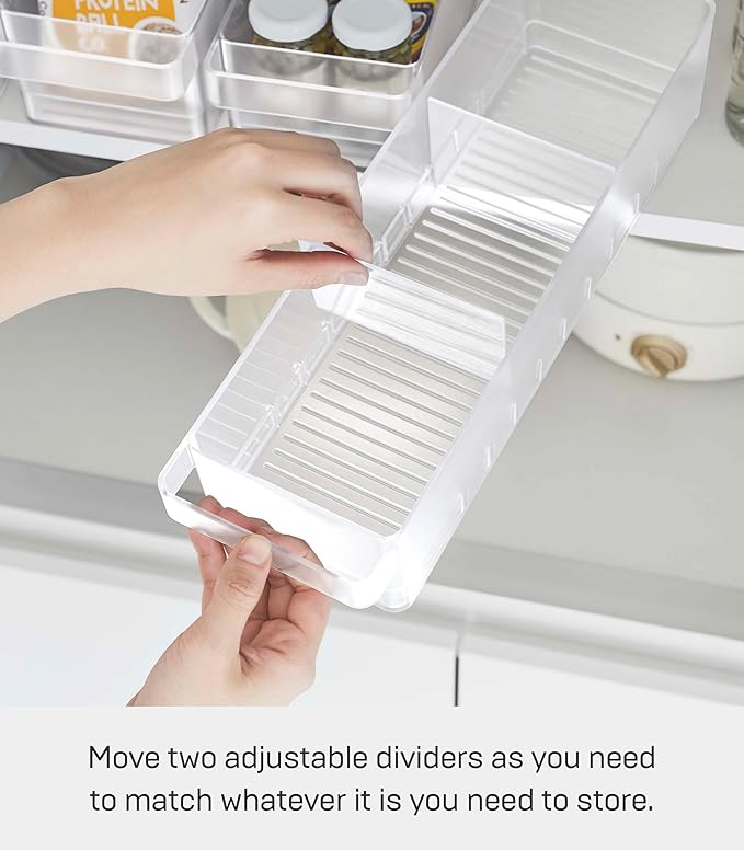 Yamazaki Home Tower Refrigerator Food Case Storage Kitchen Organizer With Adjustable Dividers - Transparent Pantry Holder, Stackable Fridge Drawer - Abs Plastic -