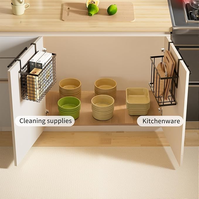 3 Pack Over Cabinet Door Organizer - Adjustable Cabinet Door Organizer with Towel Rack,Hanging Over the Door Organizer for Cutting Board, Plastic Wrap, Aluminum Foil, Cleaning Supplies, Baking