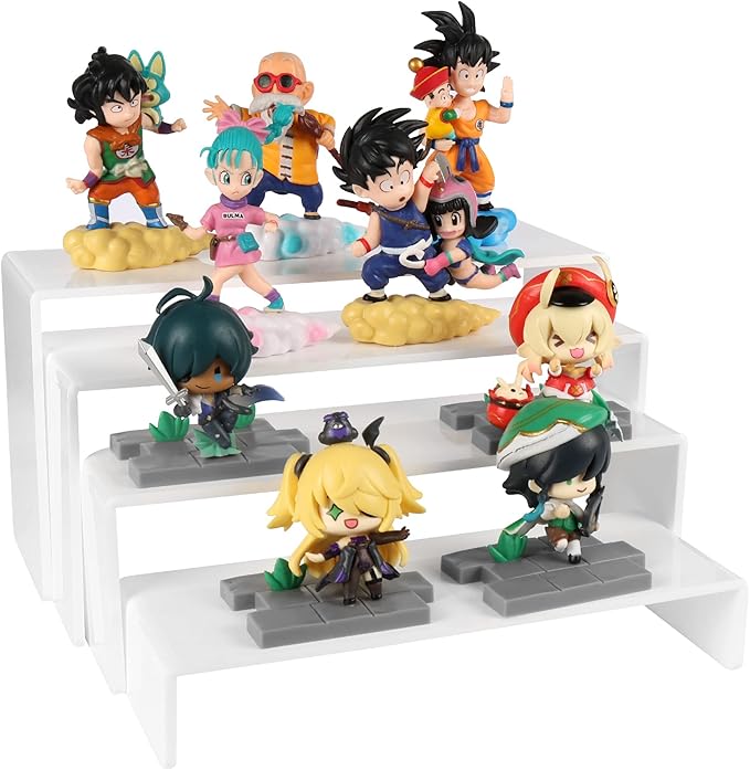 ELEGANTLIFE Acrylic Display Risers Set of 4, 4-Level Tiered Display Stands for Cupcakes, Small Figures & Jewelry, Compact Countertop Display Shelf, Multiple Colors Available (White)