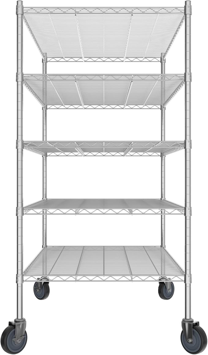 Commercial NSF Listed Chrome Mobile Wire Shelving Kit 30" x 48" x 60", with 5 Shelves Perfect for Warehouse, Walk-in Refrigerator, Freezer, Grocery Store, Restaurant, Dishroom