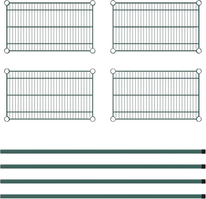 Commercial NSF Listed Green Epoxy Stationary Wire Shelving Kit 14" x 24" x 54", with 4 Shelves Perfect for Warehouse, Walk-in Refrigerator, Freezer, Grocery Store, Restaurant, Dishroom