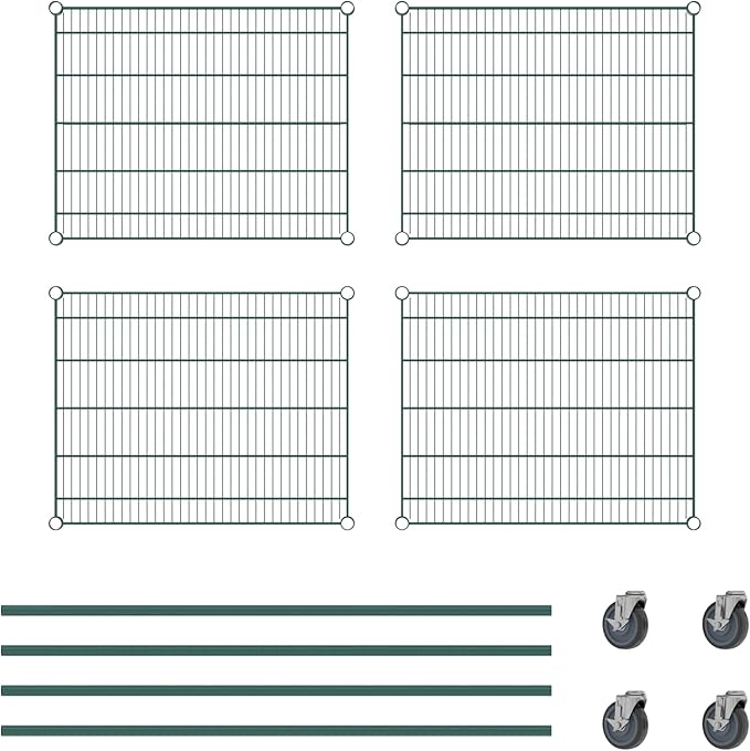Commercial NSF Listed Green Epoxy Mobile Wire Shelving Kit 24" x 30" x 60", with 4 Shelves Perfect for Warehouse, Walk-in Refrigerator, Freezer, Grocery Store, Restaurant, Dishroom