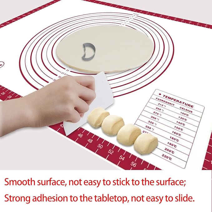 Dough Mat Silicone Baking Mats for Rolling Pastry Kneading Sheet Sourdough Bread Baking Supplies Red 28x20"