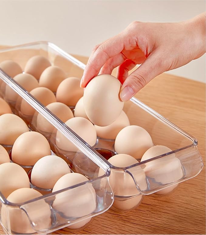 Egg Holder for Fridge with Lid, Egg Containerand for Refrigerator with Front Handle, BPA-Free Clear Plastic 14 Eggs Stackable Tray Storage for Refrigerator. (28 Eggs, Pack of 2)