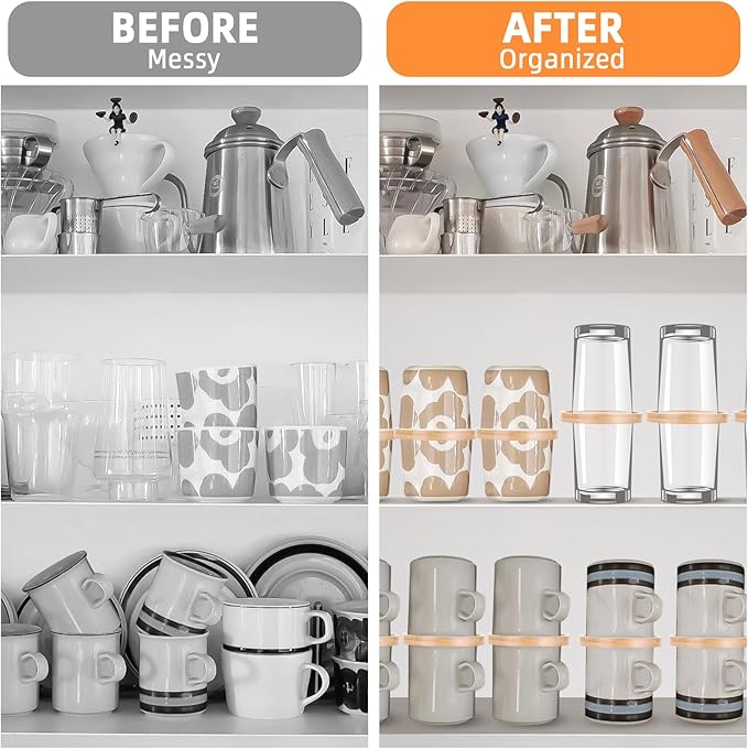 Coffee Cup Holder, 6-Pack Mug Stacker, Stackable Tea and Coffee Cup Gadgets for Cabinet and Pantry Organization, Space Saving