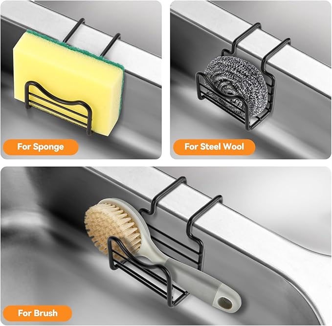 2 Pack Sponge Holder for Kitchen Sink - Movable Hanging Sponge Caddy Organizer, Stainless Steel Caddy in Over Double Bowl Sink for Stopper, Brush