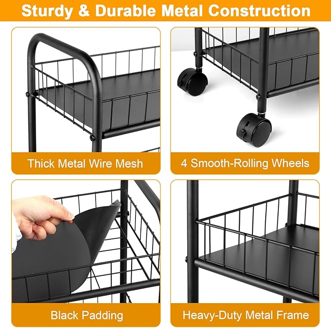 6-Tier Ultra Slim Rolling Storage Cart with Wheels, Narrow Metal Organizer Shelf Unit for Kitchen, Bathroom, Laundry, Office – Black, 6" Wide