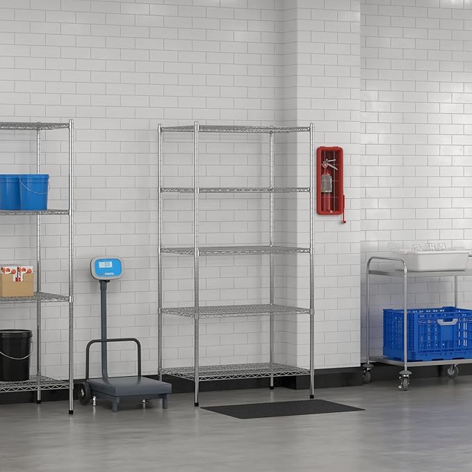 Commercial NSF Listed Chrome Stationary Wire Shelving Kit 24" x 36" x 74", with 5 Shelves Perfect for Warehouse, Walk-in Refrigerator, Freezer, Grocery Store, Restaurant, Dishroom