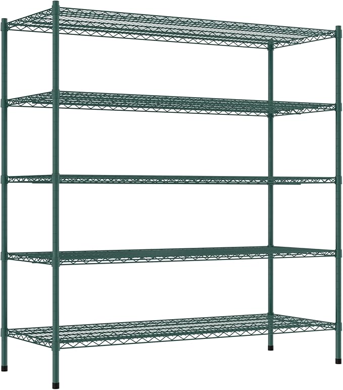 Commercial NSF Listed Green Epoxy Stationary Wire Shelving Kit 24" x 60" x 64", with 5 Shelves Perfect for Warehouse, Walk-in Refrigerator, Freezer, Grocery Store, Restaurant, Dishroom