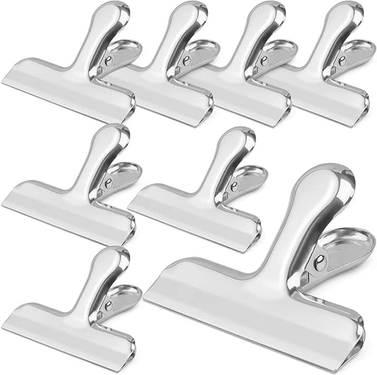 Funfery Silver Large Chip Clips for Food Packages, 3 Inch Wide Bag, Food,Kitchen Clips for Snack, Kitchen Home Metal Chip for Organization, Office Heavy Duty Paper Clamps(8 Pack)