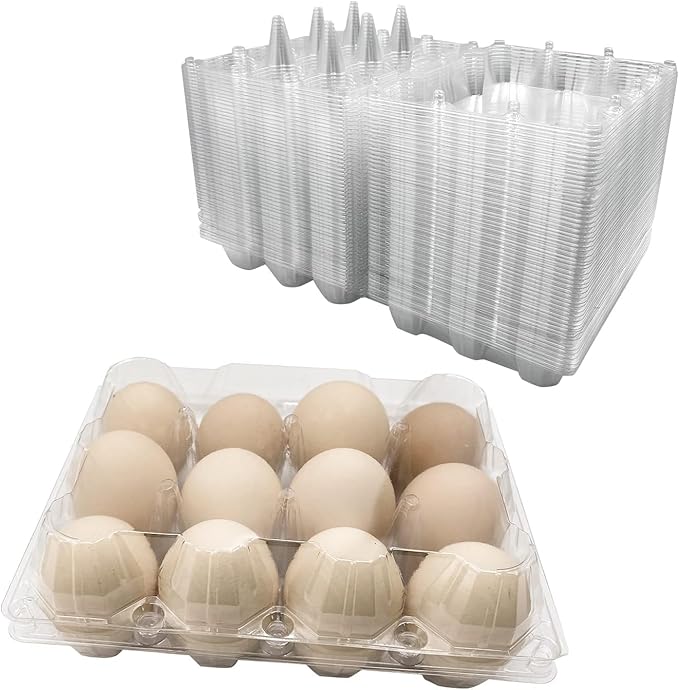 Ecjiuyi 50PCS Egg Cartons,Eco-friendly Clear Plastic Blank Egg Carton Bulk,Holds Up to 12 Eggs Securely,Refrigerator Egg Tray Storage for Family Pasture Chicken Farm Business Market