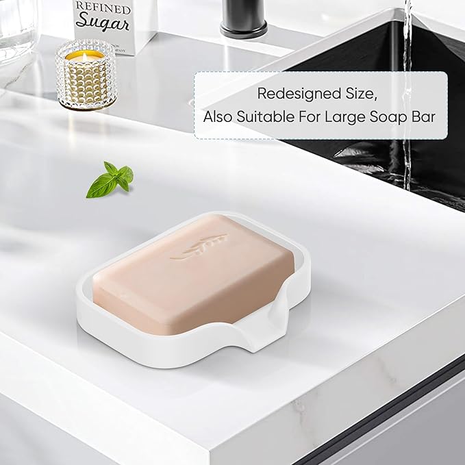Silicone Soap Holder, 4 Pcs Thickened High-Purity Silicone Self Draining Trays for Bathroom Showers (White)
