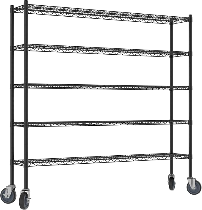 Commercial NSF Listed Black Epoxy Mobile Wire Shelving Kit 12" x 60" x 60", with 5 Shelves Perfect for Warehouse, Walk-in Refrigerator, Freezer, Grocery Store, Restaurant, Dishroom