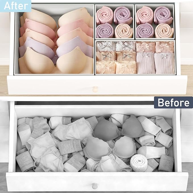 DIMJ Drawer Organizer Clothes, 30 Pack Dresser Organizer, Foldable Closet Organizers and Storage, Fabric Dresser Bins, Drawer Dividers for Nursery, Baby Clothes, Underwears, Sock
