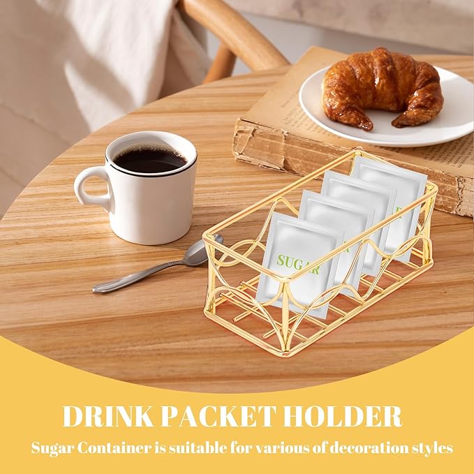 DLUGOPIS 2 Pcs Gold Sugar Packet Holder Metal Tea Bag Organizer Sugar Caddy Coffee Creamer Tea Bag Caddy for Coffee Bar Kitchen Home 4.5*2.2*1.8 Inch