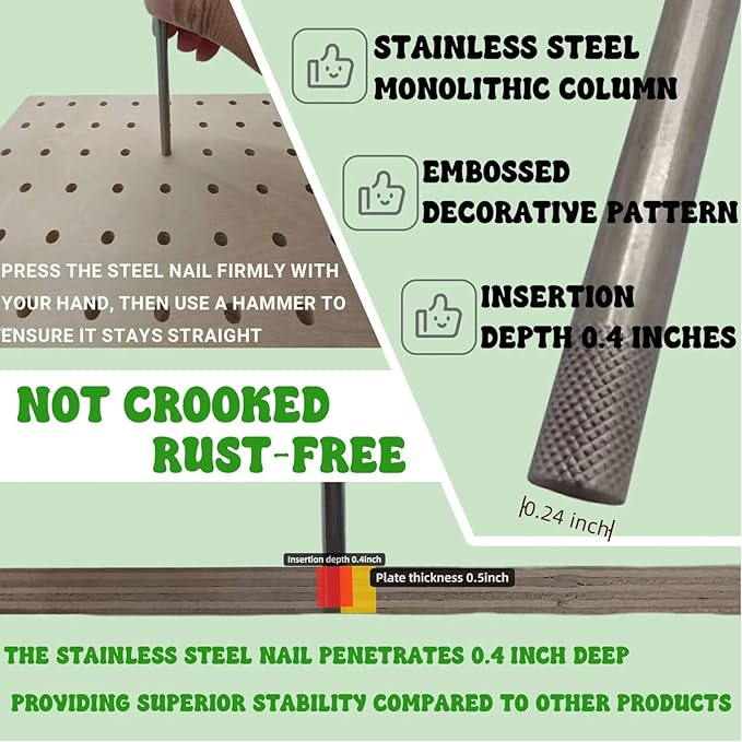6-Pack Wood Pegboard Drawer Organizer-Unbroken Legs, with 48 Stainless Steel Pegs&Hand Saw, Adjustable Peg System for Plates, Bowls, Dishes, Utensils (35.4"x17")