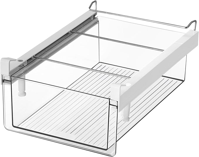 BIINONE Large Fridge Drawer Organizer 14in-20in Upgradation Refrigerator Undershelf Drawer, Extra-Deep Storage Deli Meat, Cheese, Eggs, Fruit, Vegetable