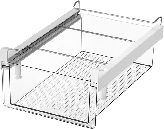 BIINONE Large Fridge Drawer Organizer 14in-20in Upgradation Refrigerator Undershelf Drawer, Extra-Deep Storage Deli Meat, Cheese, Eggs, Fruit, Vegetable