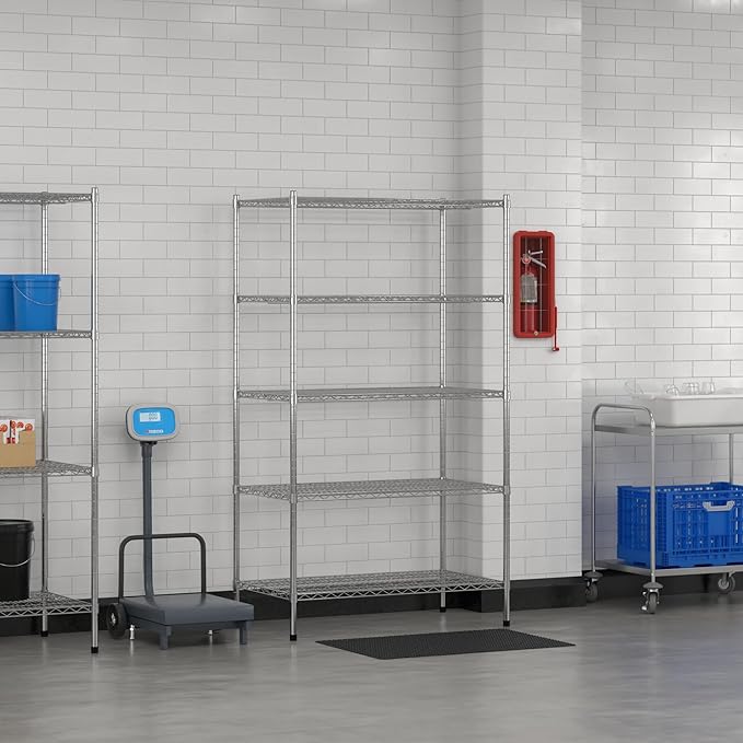 Commercial NSF Listed Chrome Stationary Wire Shelving Kit 24" x 42" x 74", with 5 Shelves Perfect for Warehouse, Walk-in Refrigerator, Freezer, Grocery Store, Restaurant, Dishroom
