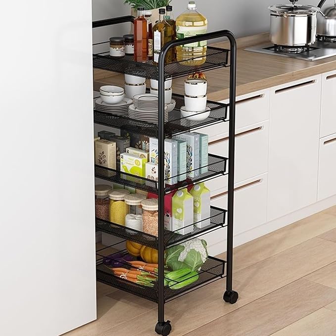 5-Tier Stackable Fruit Vegetable Basket Stand, Pantry Black
