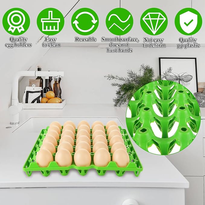 Oungy 16 PCS Plastic Egg Tray 30 Cell Egg Flats Crates Stackable Egg Cartons Reusable Carton, Hold Multiple Eggs, Great for Storing, Sorting and Shipping Eggs, 4 Colors