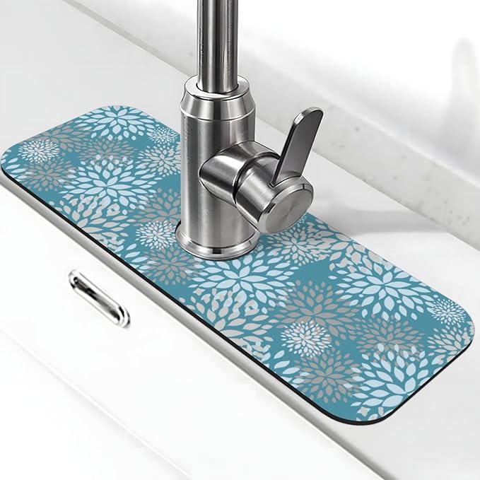 Dahlia Floral Flower Colorful Abstract Kitchen Sink Splash Guard Faucet Mat Super Absorbent Fast Drying Mat Sink Gadgets-Fast Drying Pad Sink Mat For Kitchen Bathroom (15" X 5.5" )