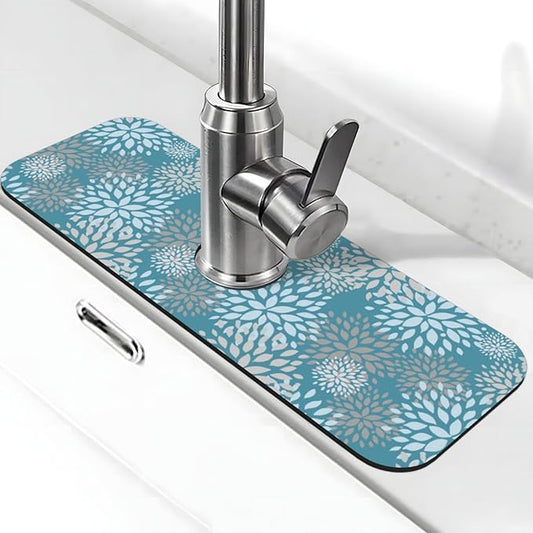 Dahlia Floral Flower Colorful Abstract Kitchen Sink Splash Guard Faucet Mat Super Absorbent Fast Drying Mat Sink Gadgets-Fast Drying Pad Sink Mat For Kitchen Bathroom (15" X 5.5" )