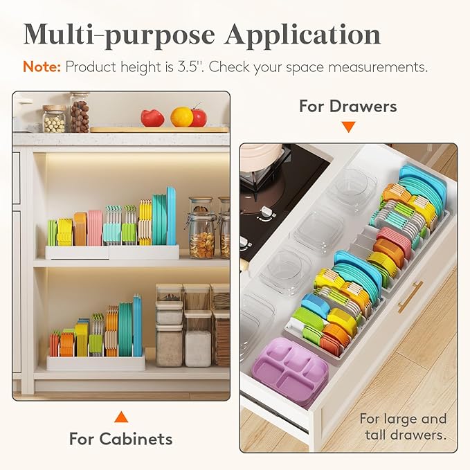 Lifewit Plastic Adjustable Lid Organizers Inside Cabinet, Lid Holder with 6 Dividers & 7 Sections for Kitchen Organization and Storage, Plate, Bowl Organizer for Tall Drawer and Pantry, 13" x 10"
