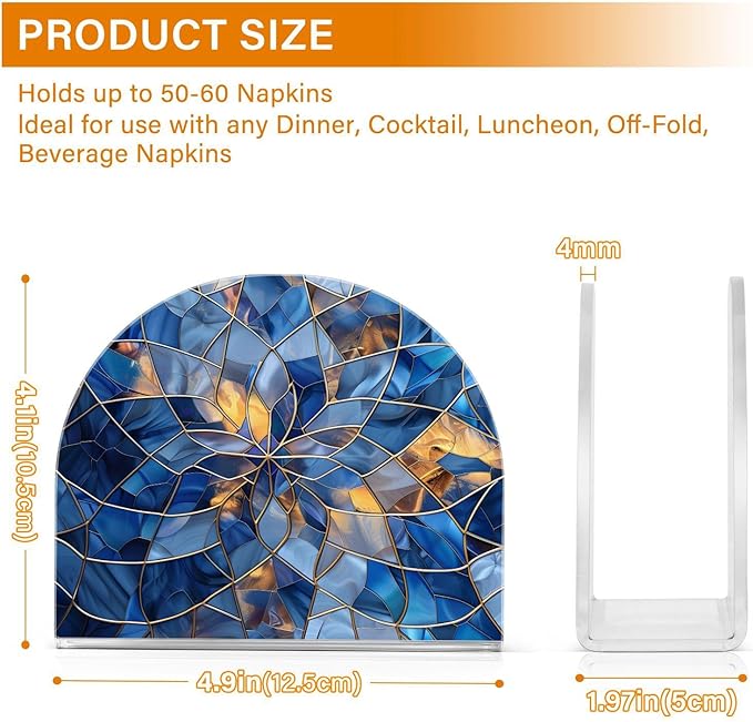 Stained Glass Blue Pattern Napkin Holder for Table Paper Napkins Holder Acrylic Tissue Dispenser Kitchen Dining Room Bathroom Party Car Decor