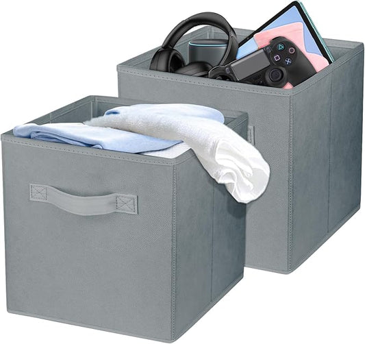 2 Pcs Storage Cubes, 10.5 Inch Collapsible Storage Bins, Fabric Foldable Bins for Organization, Durable Storage Bins for Closet, Shelves, Offices (Grey)
