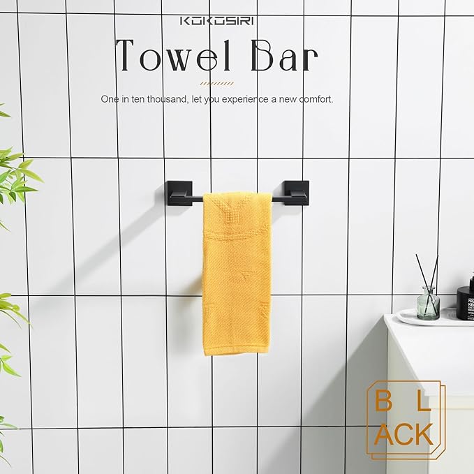 KOKOSIRI Bathroom Towel Holder 12 Inch Bath Towel Bars Kitchen Towel Hanger Necklace Holder Bathroom Accessories Stainless Steel Wall Mounted Matte Black B4006BK-L12