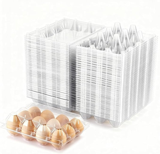 Haploon 120 Pcs Plastic Egg Cartons 3x4 Grids 12 Count Clear Empty Egg Cartons Cheap Bulk, Reusable Egg Holder Trays for Refrigerator Storage, Chicken Farm, Farmers Markets Display