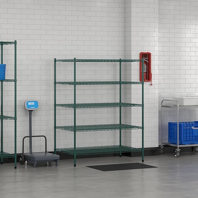 Commercial NSF Listed Green Epoxy Stationary Wire Shelving Kit 30" x 48" x 64", with 5 Shelves Perfect for Warehouse, Walk-in Refrigerator, Freezer, Grocery Store, Restaurant, Dishroom