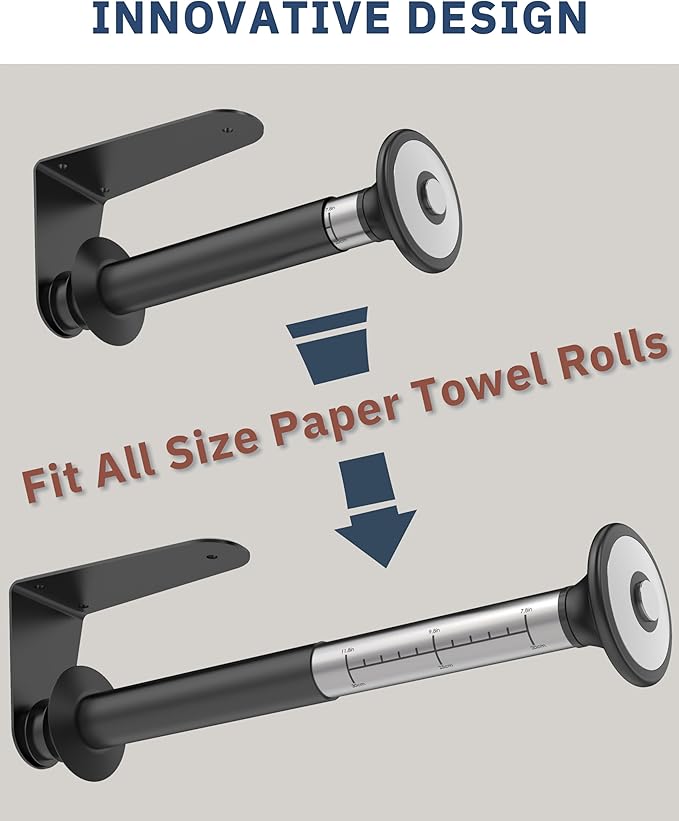 Paper Towel Holder for Kitchen, Paper Towels Bulk- Self-Adhesive Under Cabinet，Self-Adhesive or Drilled Wall Mount,Stainless Steel, Single Hand Operable(Matte Black)