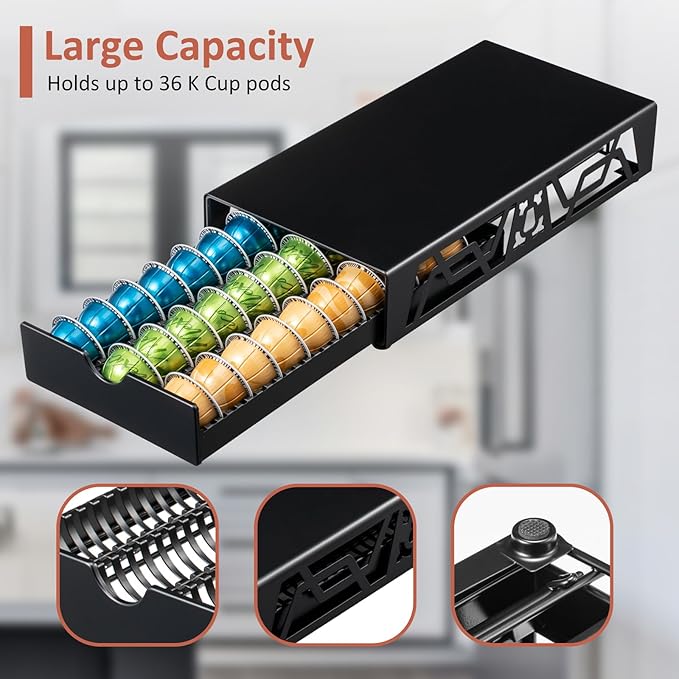Rice rat Nespresso Pod Holder Pod Drawer Cabinet Pod Storage Rack For Counter，Black (30 Pods)