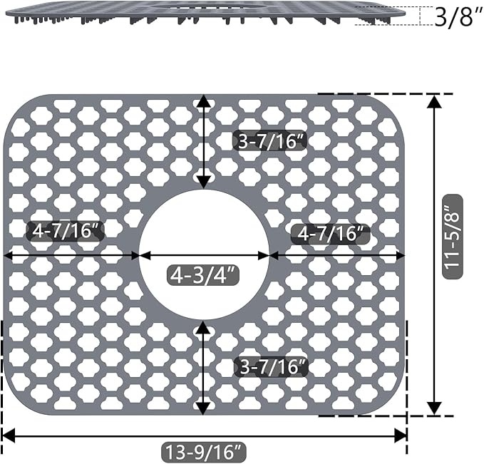 BEHOK Silicone Sink Protector for Kitchen Bathroom Sink, 2 Pack 13.58"x 11.6" Heat-resistant Mat, Non-Slip and Durable Silicone Protectors, Center Drain (Gray)