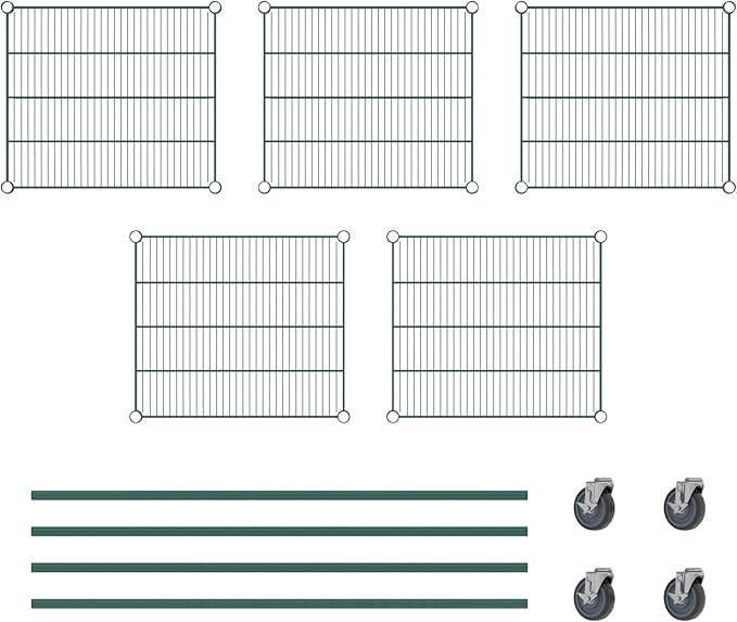 Commercial NSF Listed Green Epoxy Mobile Wire Shelving Kit 21" x 24" x 60", with 5 Shelves Perfect for Warehouse, Walk-in Refrigerator, Freezer, Grocery Store, Restaurant, Dishroom