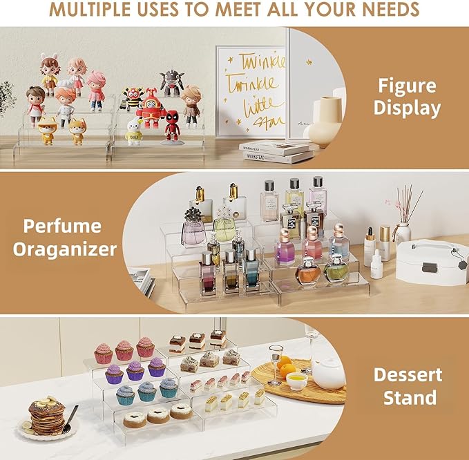 Anglelife 2 Set Large Acrylic Risers, 8 Pcs Rectangular Clear Acrylic Display Stand, Display Risers Shelf for Retail Desktop Shoe Showcase Jewelry Funko Pop Figures