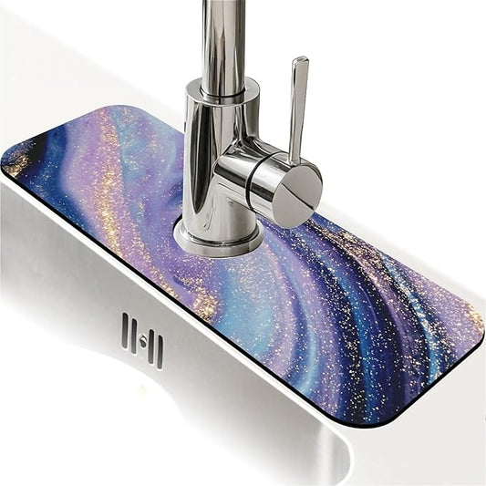 Kitchen Sink Splash Guard，Blue purple swirling marble Faucet Mat Sink Gadgets-Super Absorbent Fast Drying Mat Drip Catcher for Kitchen, Bathroom,Sink Mat, Dish Drying Mat, Bathroom(15" X 5.5" )