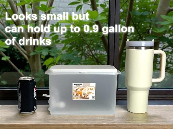 NDBOX Slim Fridge Jug with Faucet for Water, Iced Tea, Fruit Juice, Softdrinks, Milk, Beverages Dispenser - Hot or Cold Drinks for Parties - Spacesaver 3.5L or 0.92Gal Container (White Jug 1pc)