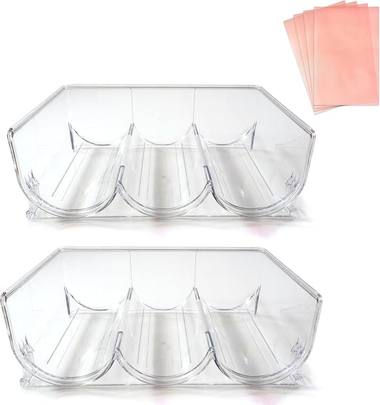 Plum Stream Wine Storage Rack for Fridge 2 Pack - Stackable Bottle Holder Organizer for Refrigerator - Plastic Shelf for Bottles - Complete with 4 Fridge Liners