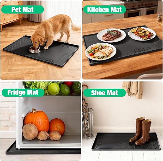 Aisslro Under Sink Mat 22" X 19", Waterproof Silicone Under Sink Mats for Kitchen, Anti-Leak Shelf Liner & Cabinet Protector with Raised Edge, [BPA Free] Bathroom Tray Home Organizer, Black