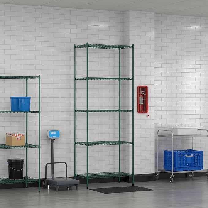 Commercial NSF Listed Green Epoxy Stationary Wire Shelving Kit 21" x 36" x 96", with 5 Shelves Perfect for Warehouse, Walk-in Refrigerator, Freezer, Grocery Store, Restaurant, Dishroom