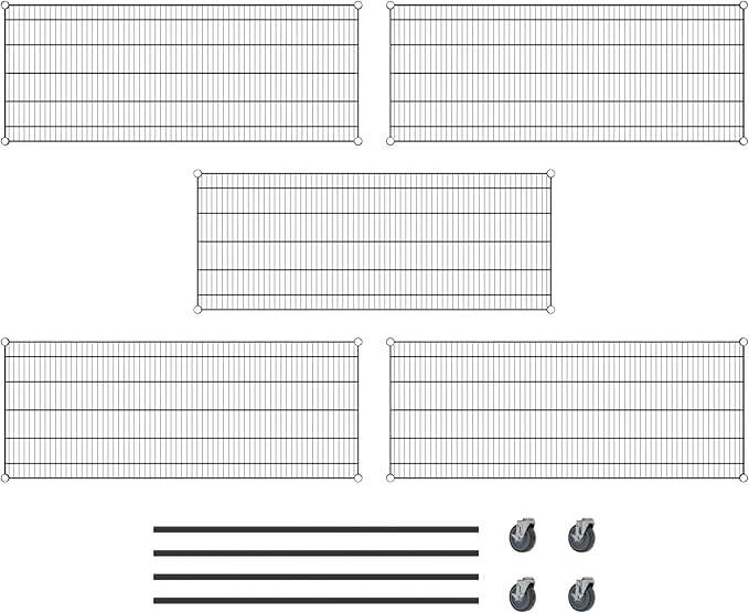 Commercial NSF Listed Black Epoxy Mobile Wire Shelving Kit 24" x 60" x 60", with 5 Shelves Perfect for Warehouse, Walk-in Refrigerator, Freezer, Grocery Store, Restaurant, Dishroom